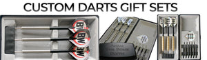 Personalised darts gift sets, including custom tungsten gift sets , personalised flihts gift sets, Brass darts gift sets